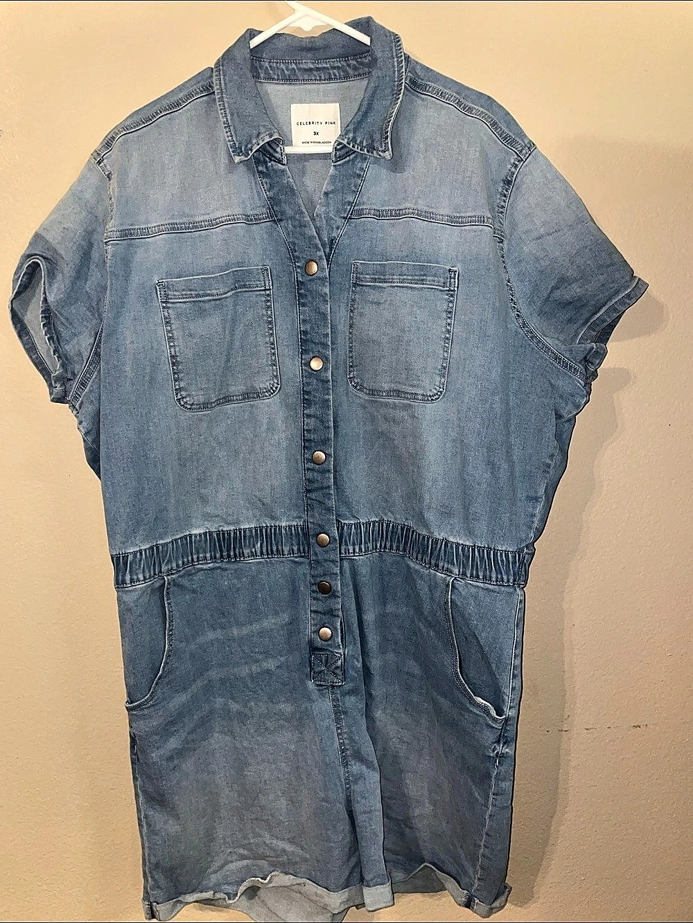 Celebrity Pink Short-Sleeve Denim Romper